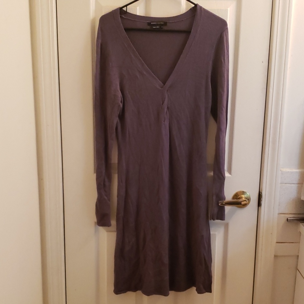 BCBG MaxAzria Gray Sweater Dress V-Neck Size M